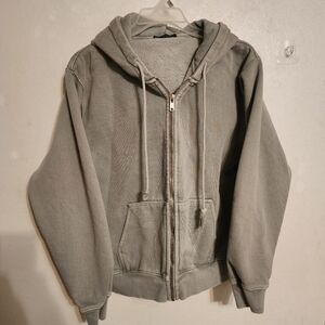 Brandy Melville Christy Light Sage Green Full Zip Hoodie Jacket Pit To Pit 20"